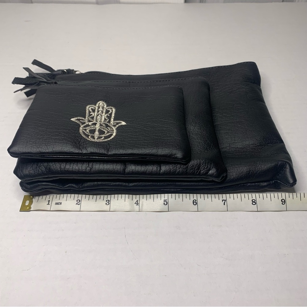 3pc Black Moroccan Leather Hamsa Pouches - Picture 3 of 4